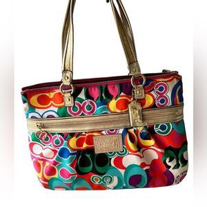 Coach Poppy Graffiti Signature large tote. Colorful, great condition!